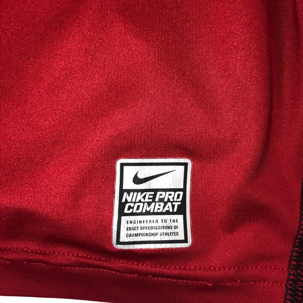 Nike Pro Combat Dri-FIT Fitted Shirt Mens Large Red Black Mesh Athletic Tee